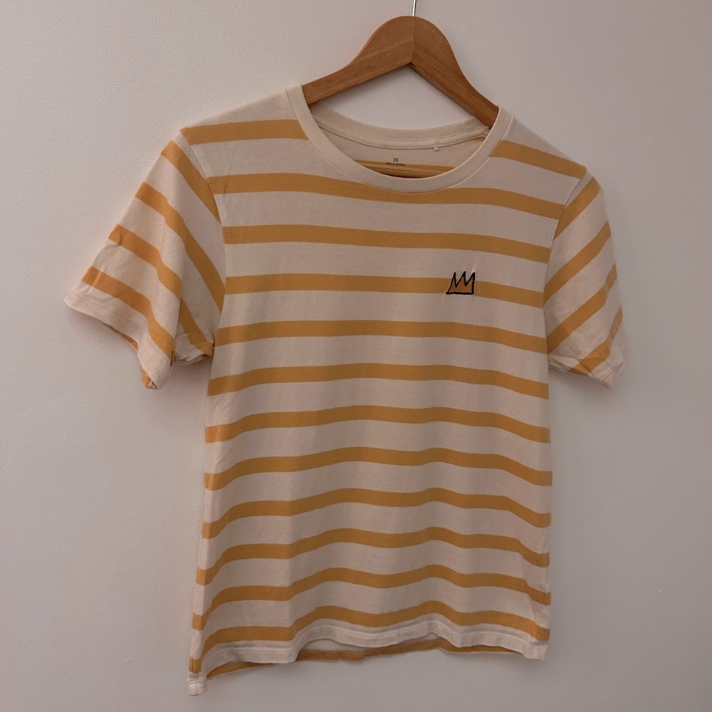 Uniqlo SPRZ NY Jean Michel Basquiat T-Shirt Top Size XS Womens Yellow Striped